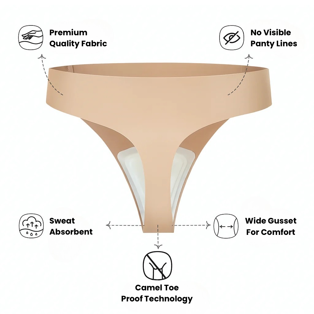 StyledChic InvisaThong High Rise Seamless Thong Camel Proof Technology